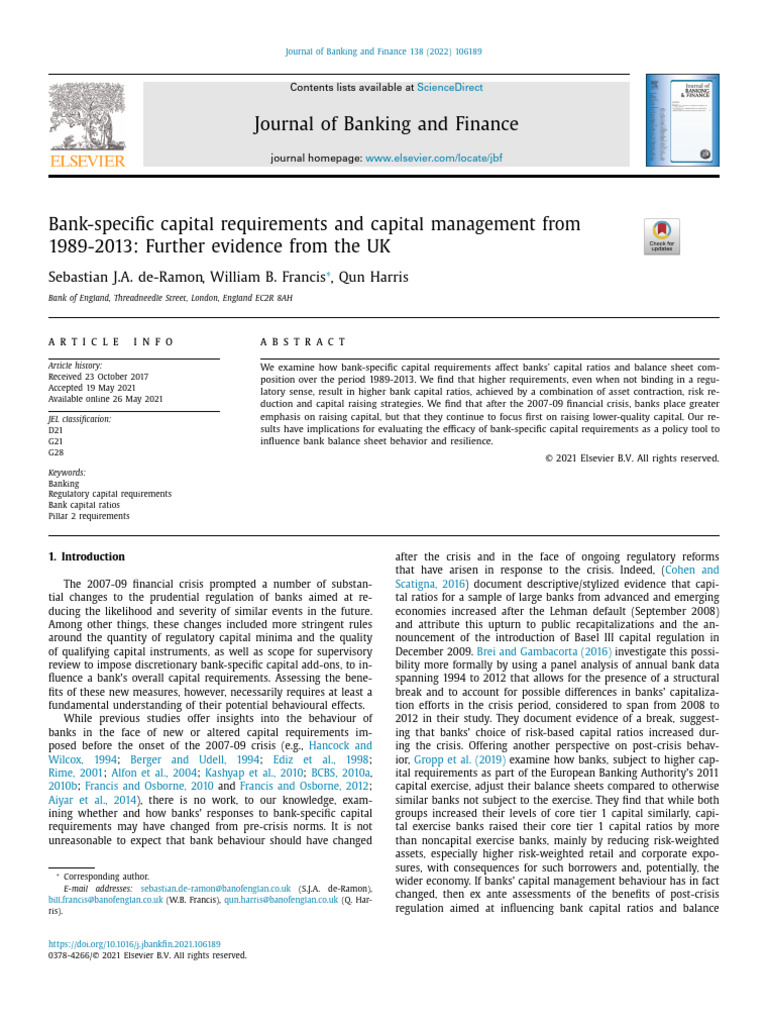 Bank-specific capital requirements and capital management from 1989 ...