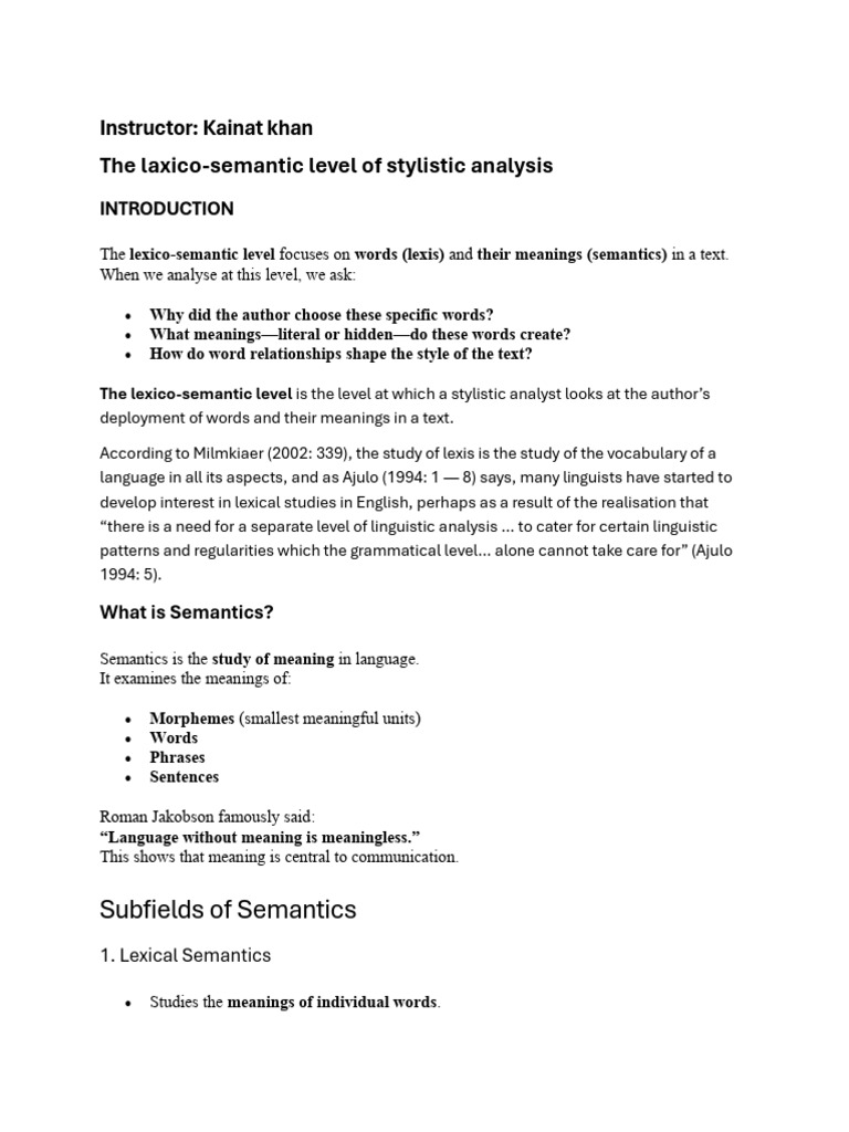 Lexico-Semantic Analysis in Stylistics | PDF | Semantics | Idiom