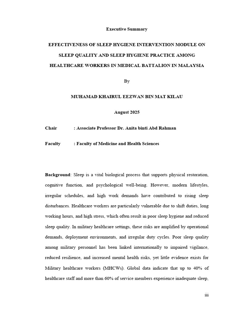 Effectiveness of Sleep Hygiene Intervention Module On Sleep Quality and ...