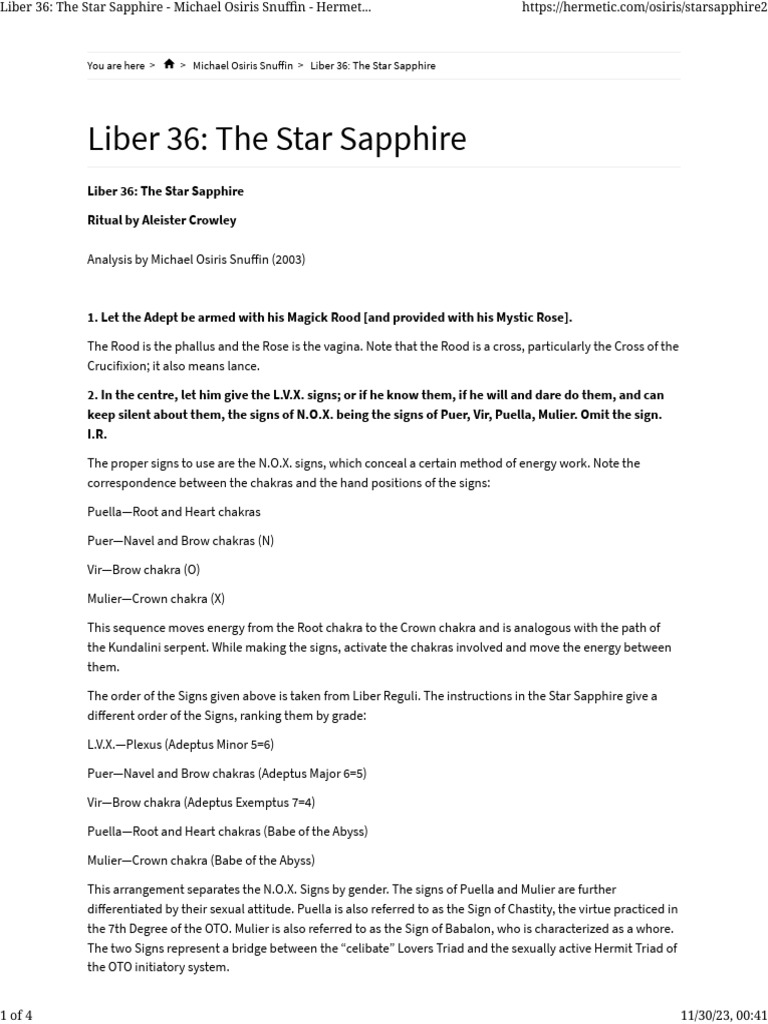Liber 36: The Star Sapphire Ritual Guide | PDF | Thelema | Aleister Crowley