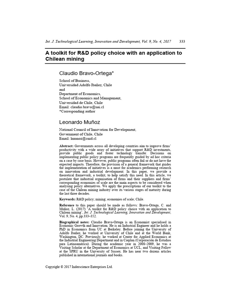 R&D Policy Toolkit for Chilean Mining | PDF | Profit (Economics ...