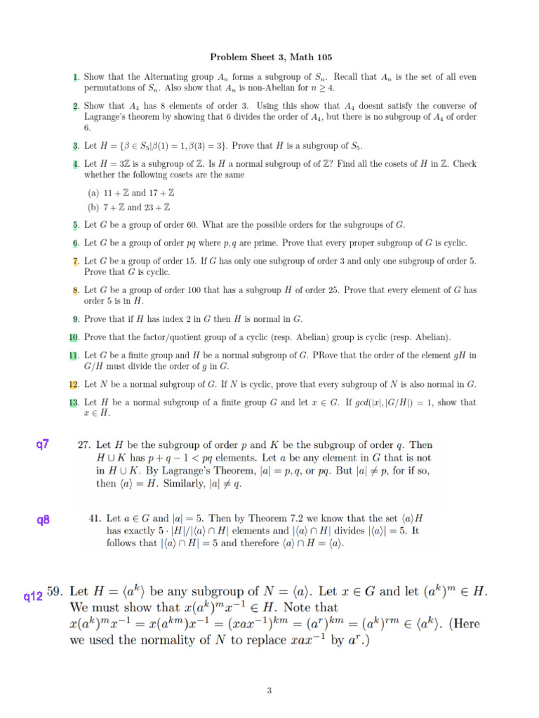 Math 105 Problem Sheet: Group Theory | PDF