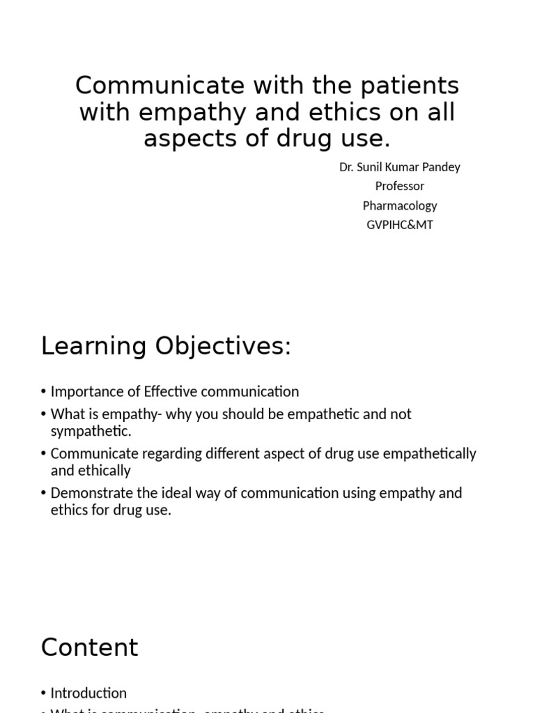 Communicate Empathy and Ethics On All Aspects of Drug | PDF | Empathy ...