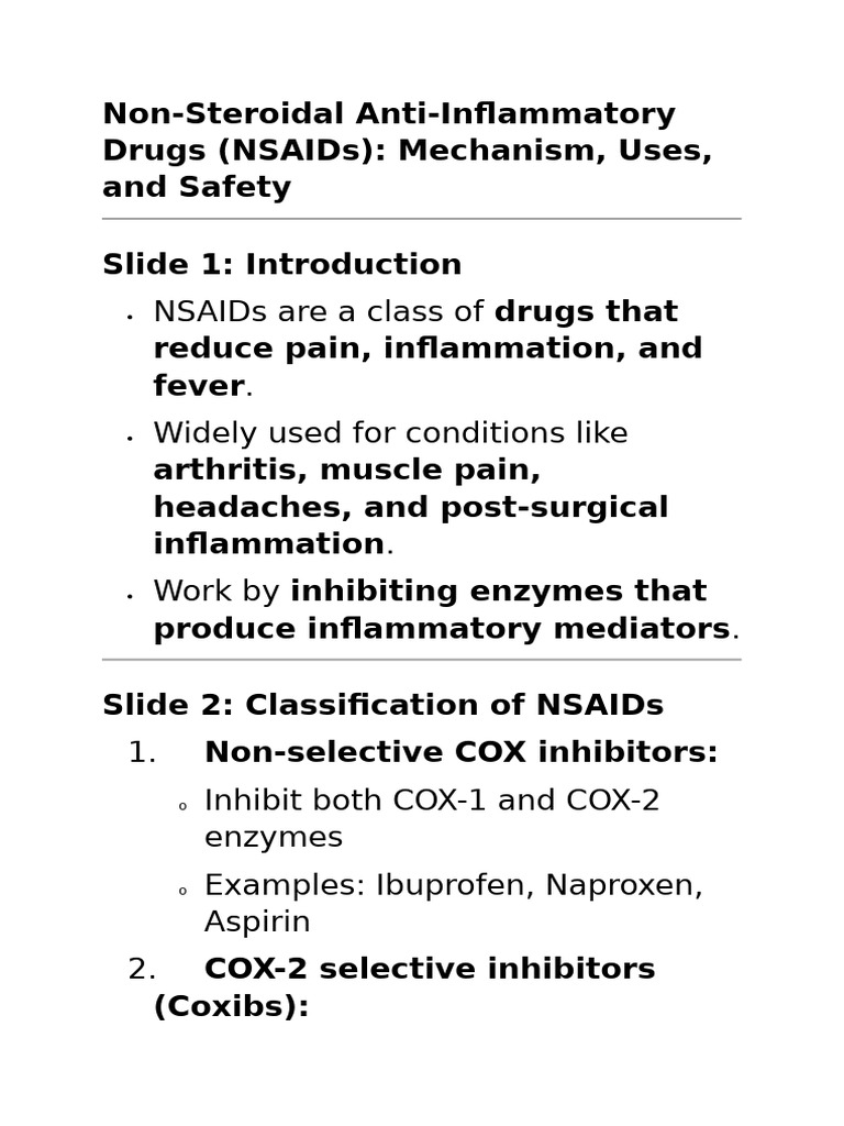 NSAIDs: Uses, Mechanism, and Safety | PDF | Nonsteroidal Anti ...