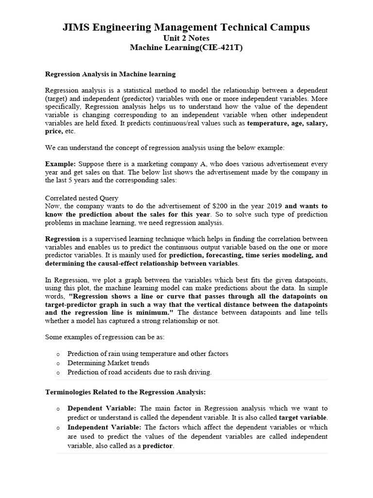 Regression Analysis in Machine Learning | PDF | Linear Regression ...