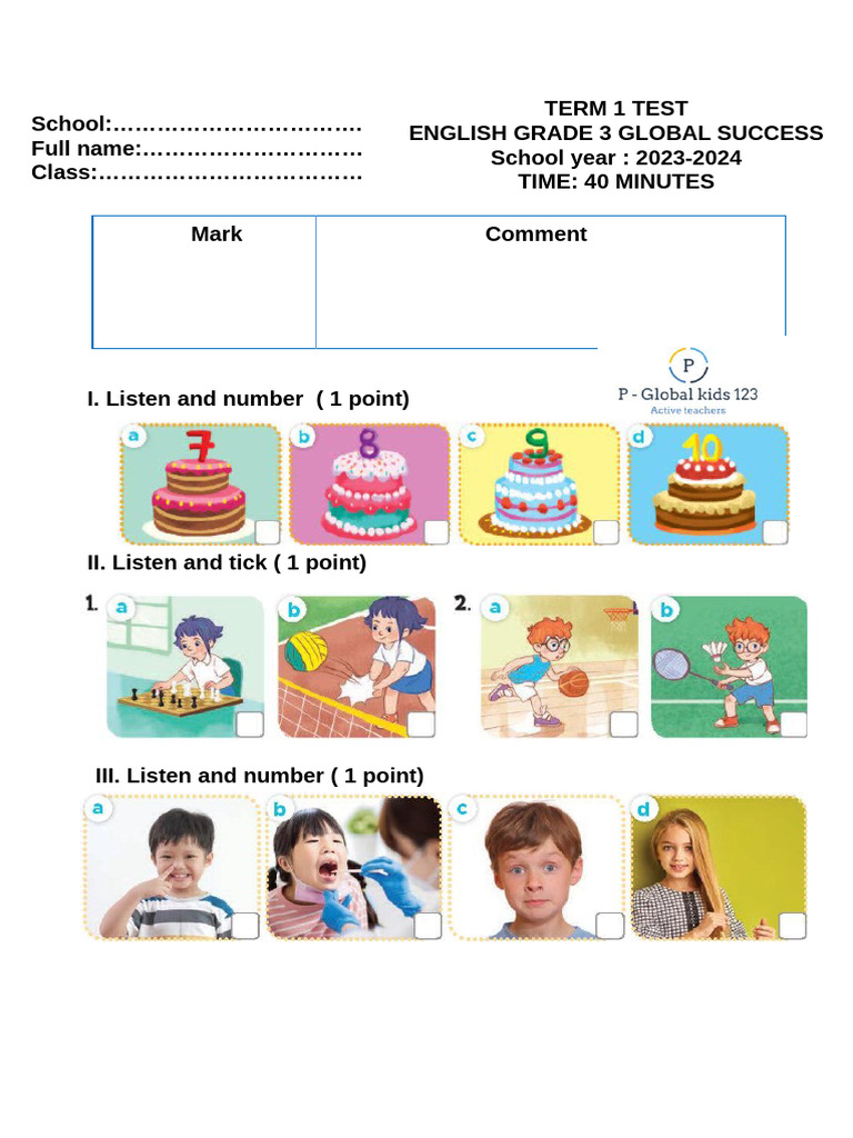 Grade 3 English Term 1 Test 2023 | PDF
