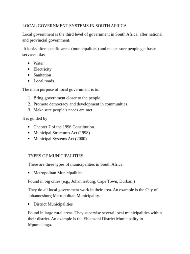 Understanding Local Government in South Africa | PDF | South Africa ...