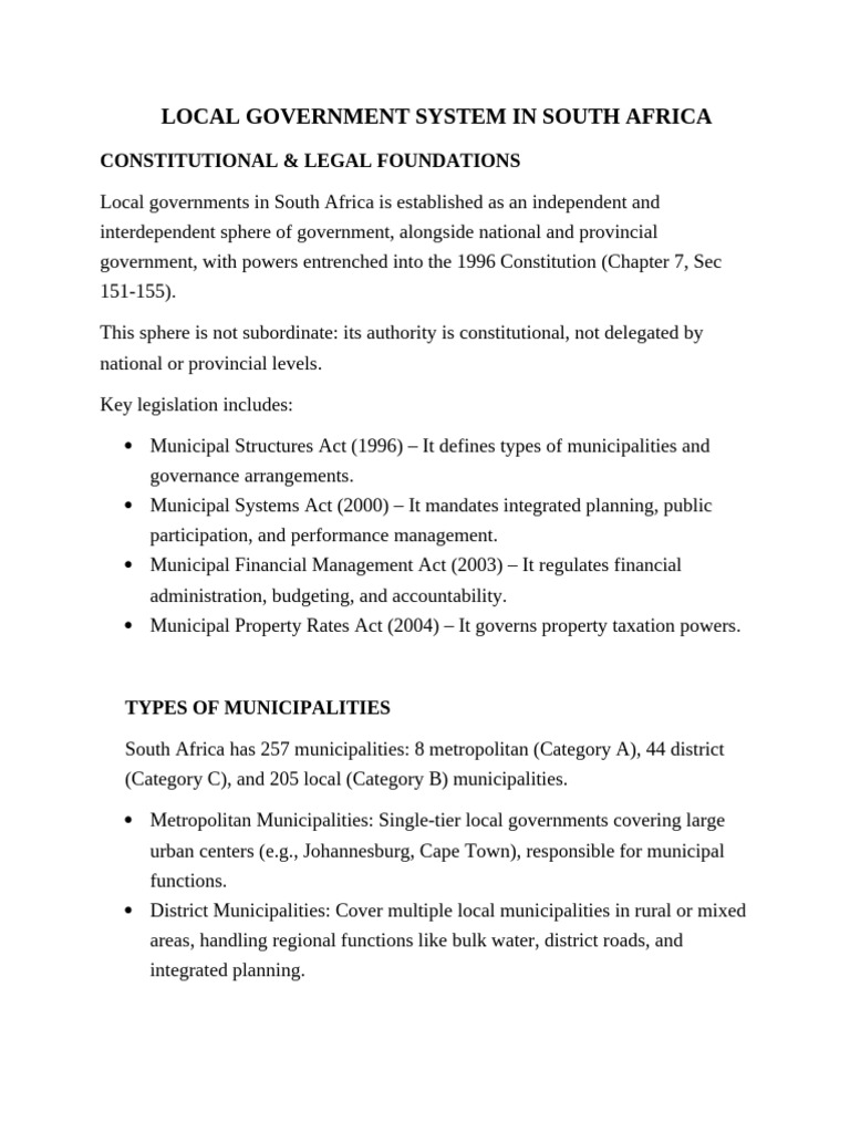 South Africa's Local Government System | PDF | Governance | Mayor