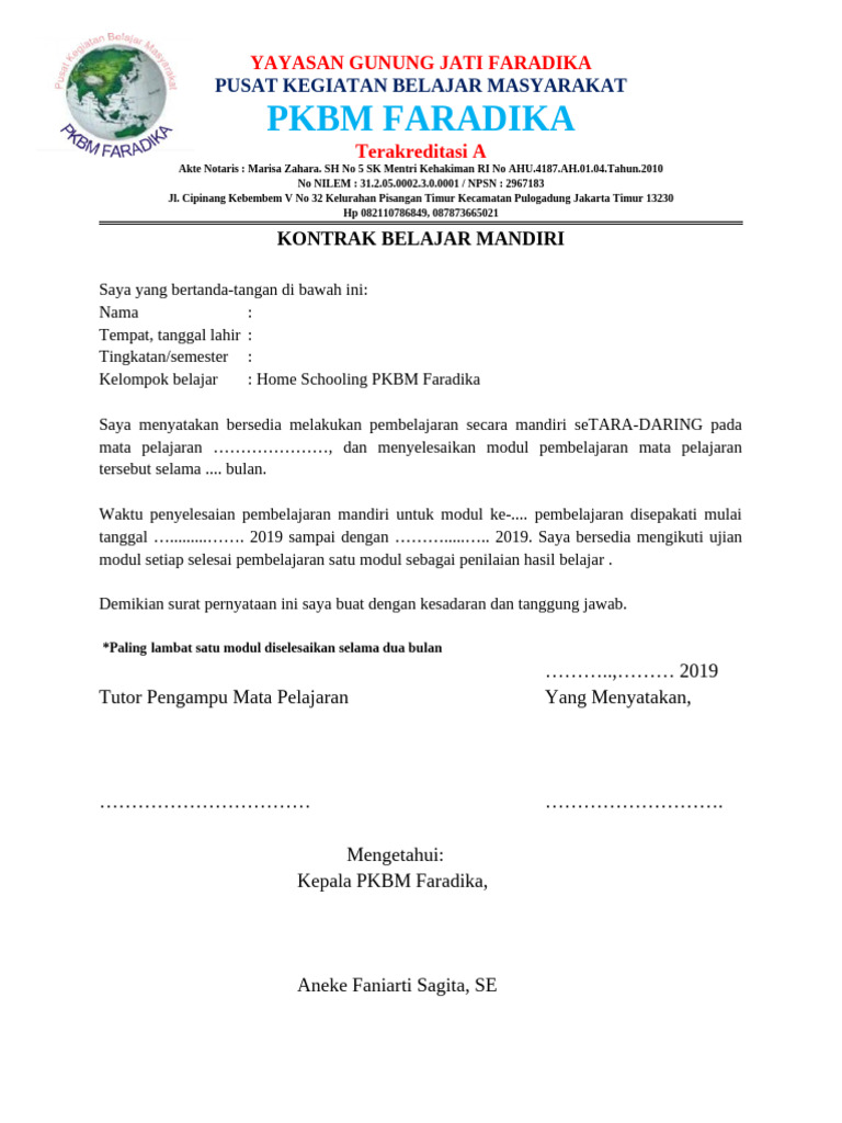 KONTRAK BELAJAR MANDIRI | PDF