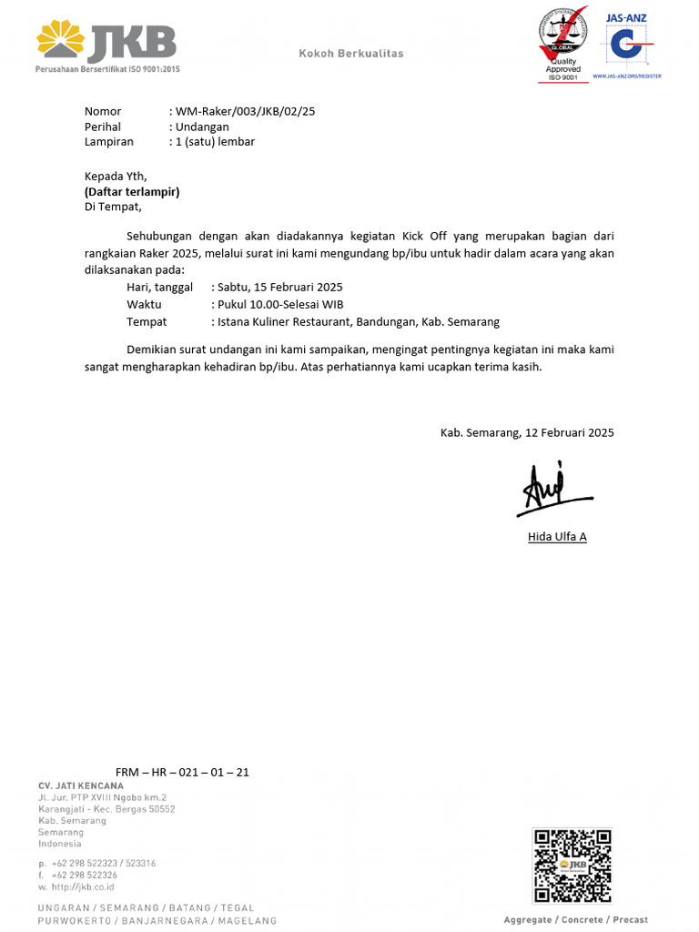 Undangan Kick Off Raker 2025 di Semarang | PDF