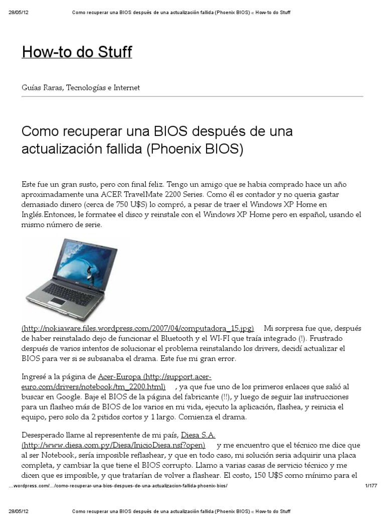 Como Saber Que Bios Tengo Y Actualizarla Como Recuperar Una BIOS Después de Una Actualización Fallida (Phoenix BIOS)  How-To Do Stuff | PDF | Bios | Disco flexible