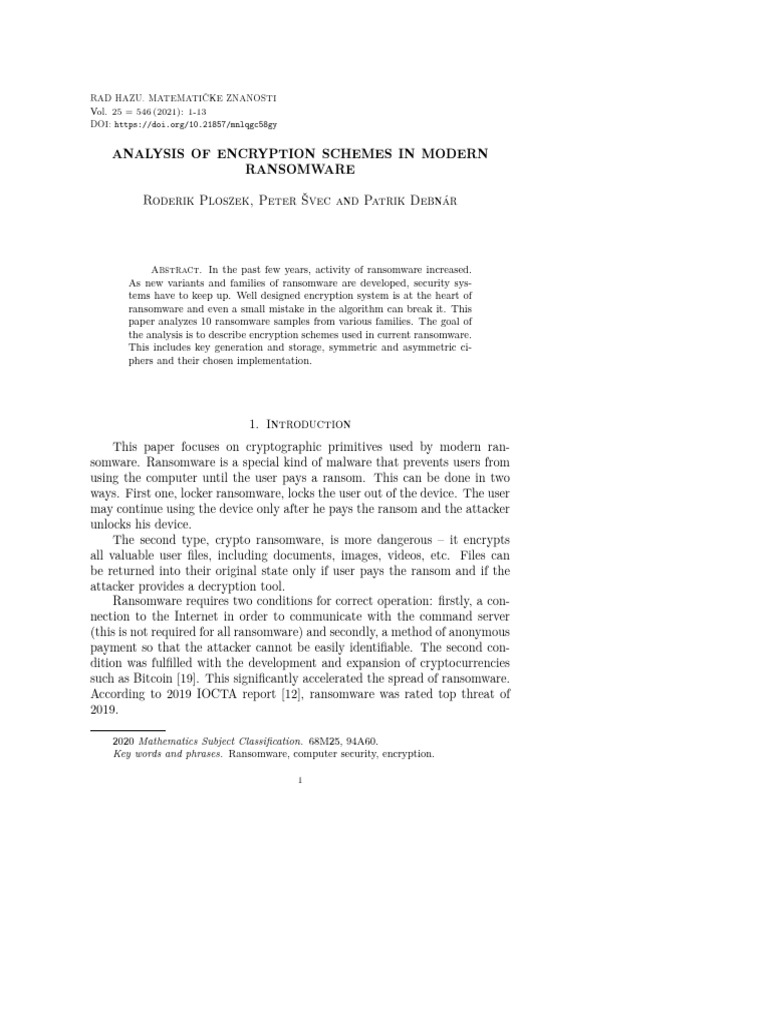 2021 - Analysis of Encryption Schemes in Modern | PDF | Key ...