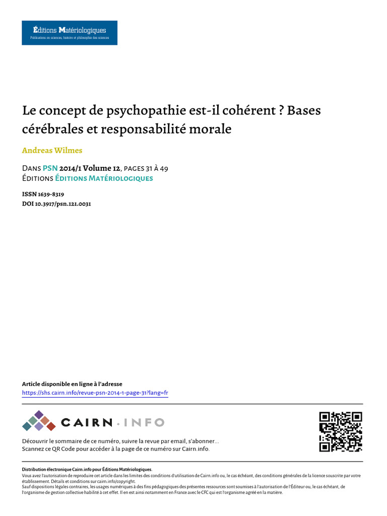 Psychopathie : Bases cérébrales et éthique | PDF | Psychopathie ...