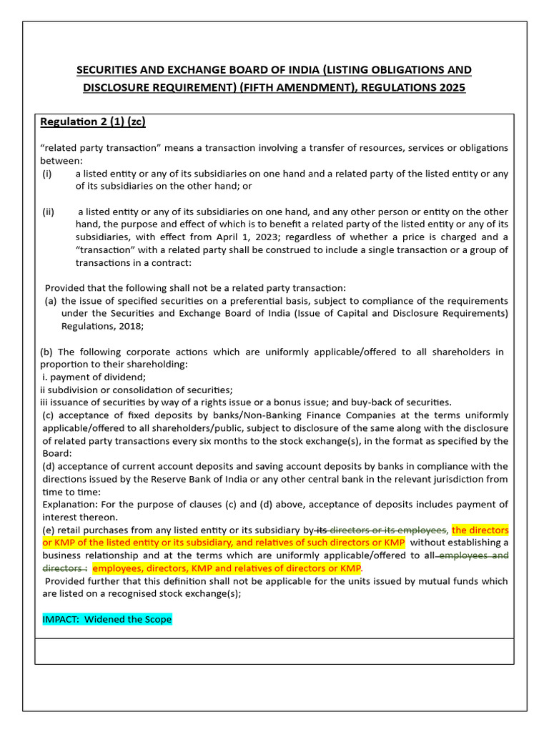 SEBI Related Party Transaction Amendments | PDF | Cheque | Securities ...