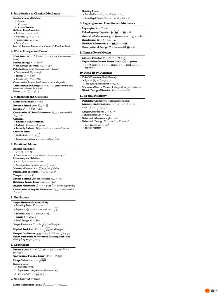 Classical Mechanics Overview and Concepts | PDF | Lagrangian Mechanics ...