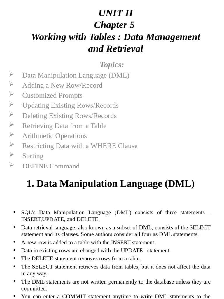 SQL Data Management and DML Techniques | PDF | Data Management Software ...