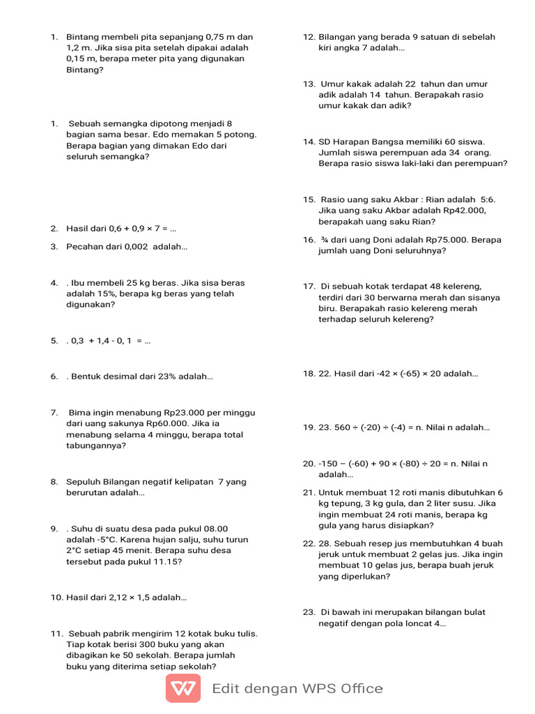Soal Matematika Dasar dan Rasio | PDF