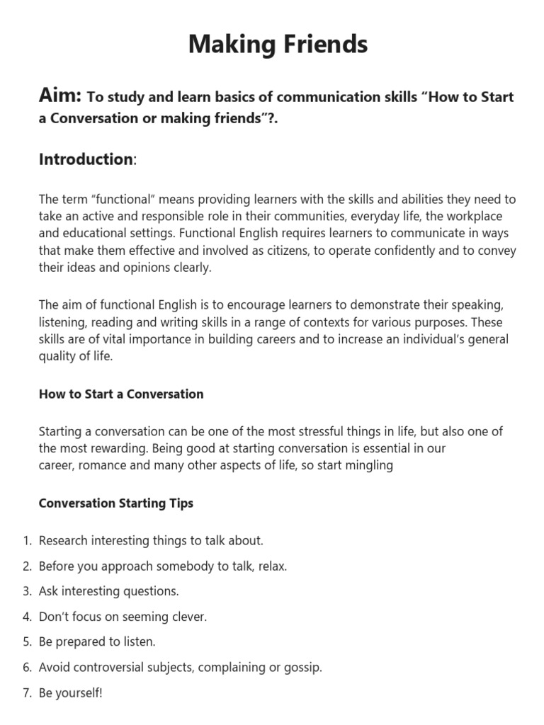 Conversation Skills for Making Friends | PDF | Body Language ...
