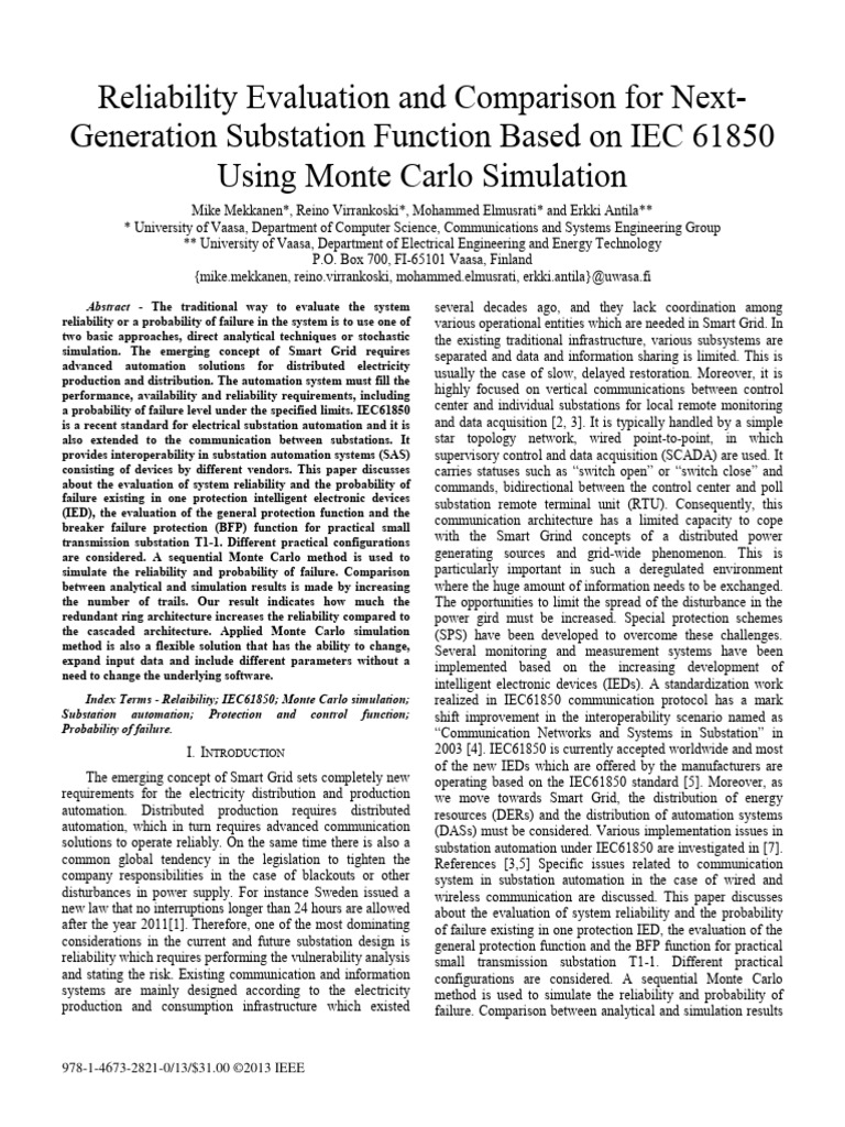 Reliability Evaluation and Comparison For Next-Generation Substation ...