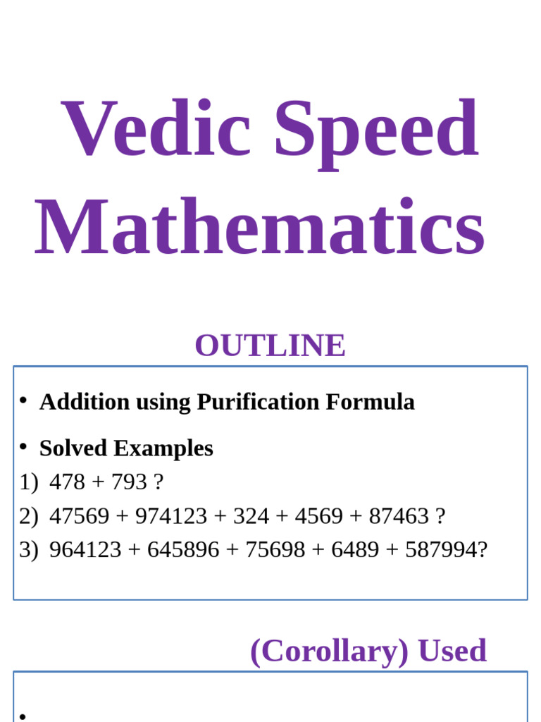 Vedic Speed Mathematics: Addition & Subtraction Techniques | PDF ...