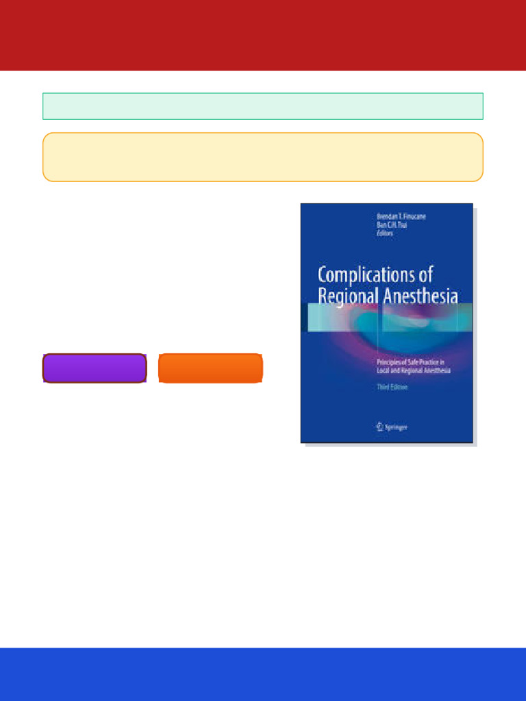 Complications of Regional Anesthesia Principles of Safe Practice in ...