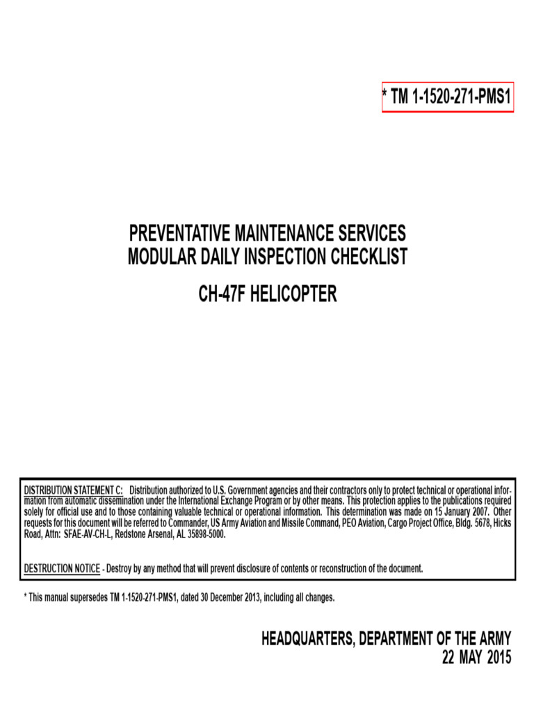CH-47F Helicopter Maintenance Checklist | PDF | Leak | Electrical Connector
