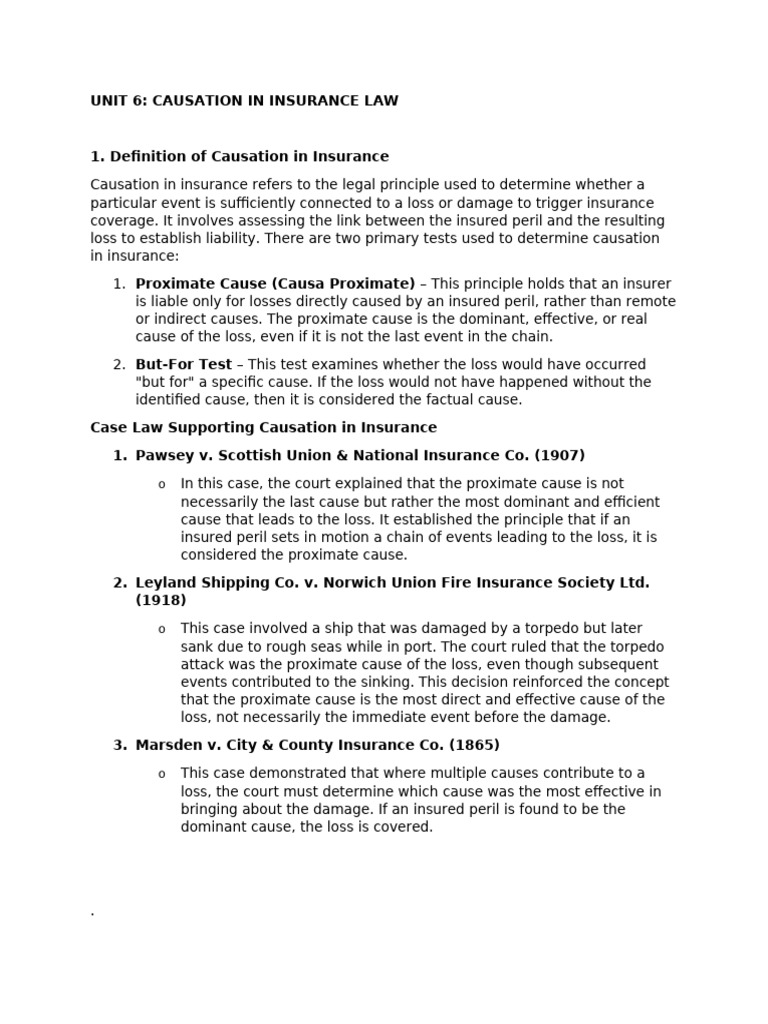 Causation Principles in Insurance Law | PDF | Proximate Cause ...