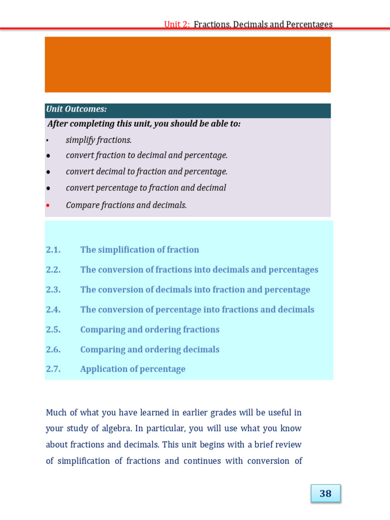 Fractions, Decimals, and Percentages Guide | PDF | Decimal | Division ...