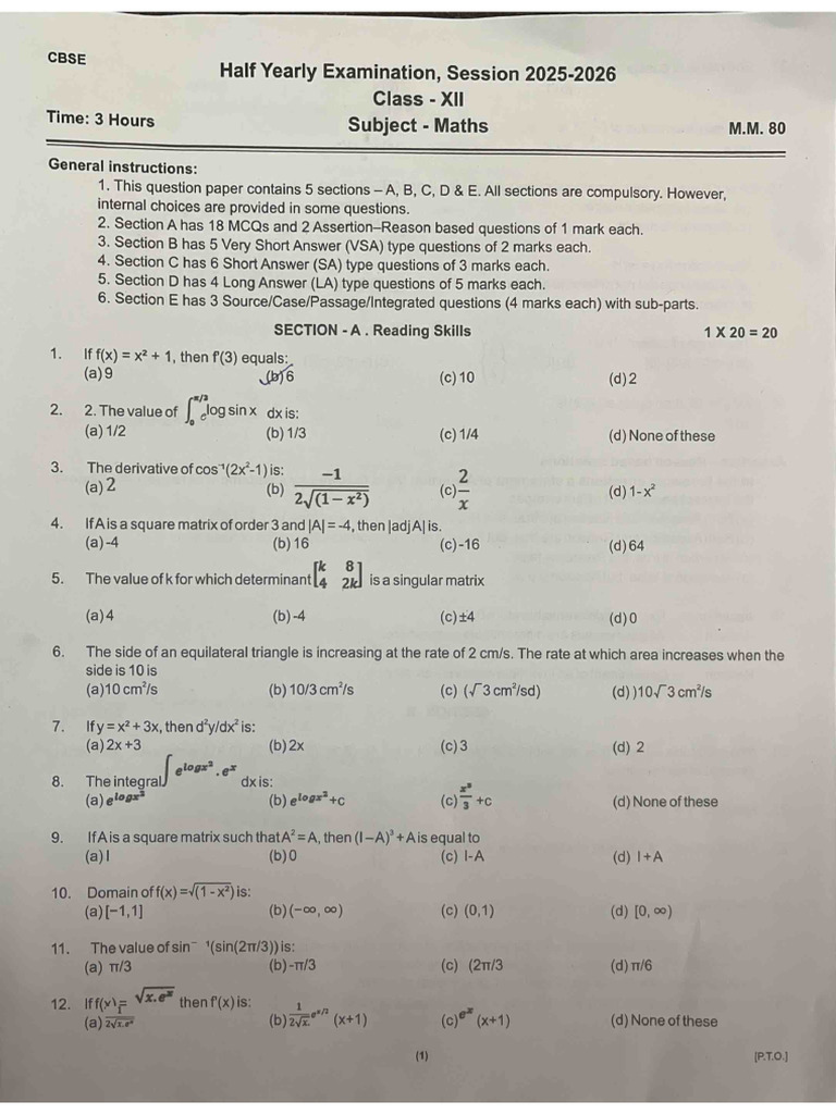 Class 12 Half Yearly Paper File | PDF