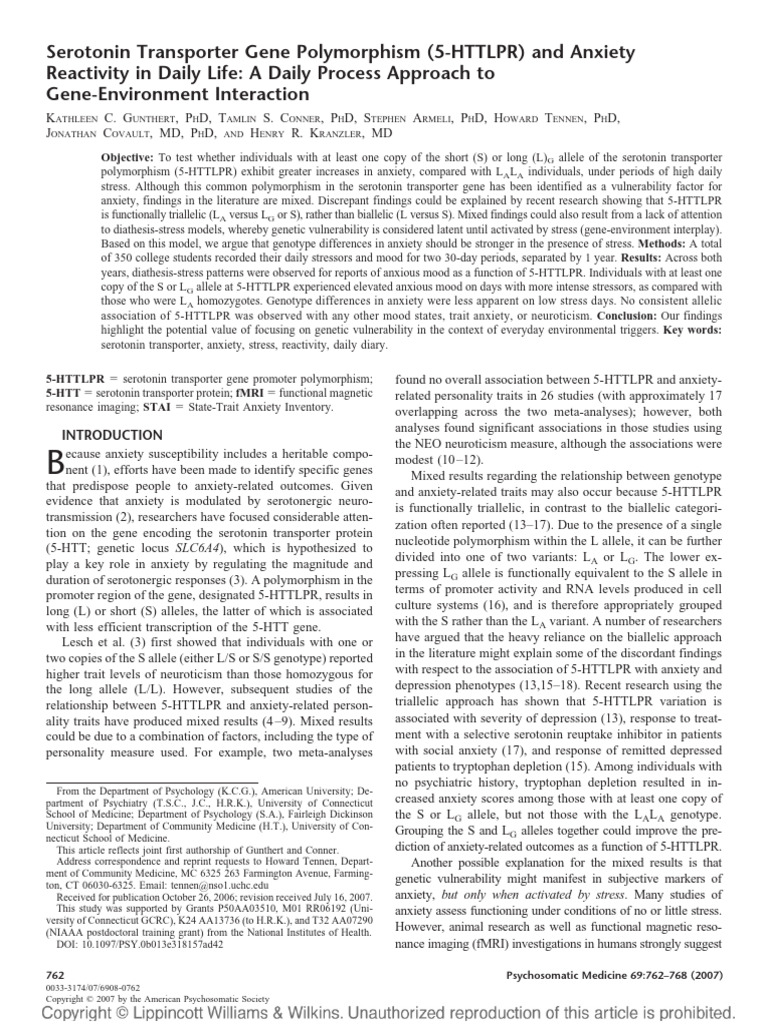 Use With Af-Am_Serotonin Transporter Gene Polymorphism (5-HTTLPR) and ...