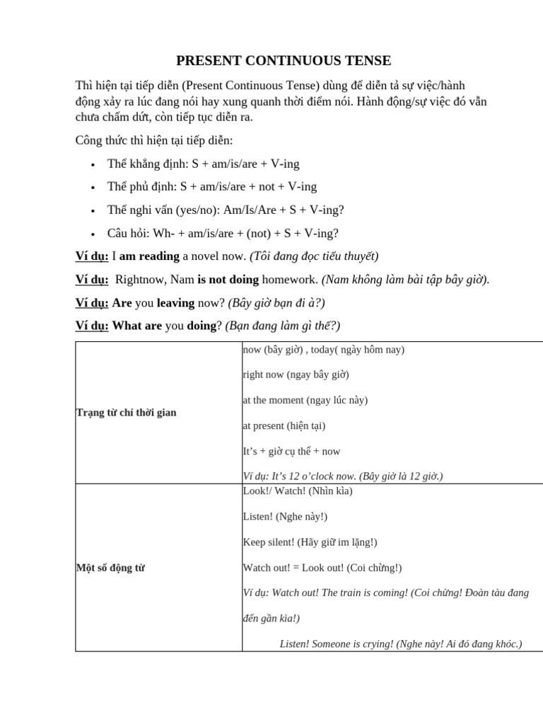Present Continuous Tense | PDF