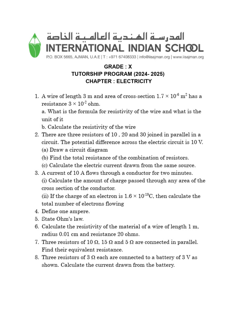 Electricity Tutorship Program 2024-2025 | PDF | Voltage | Series And ...