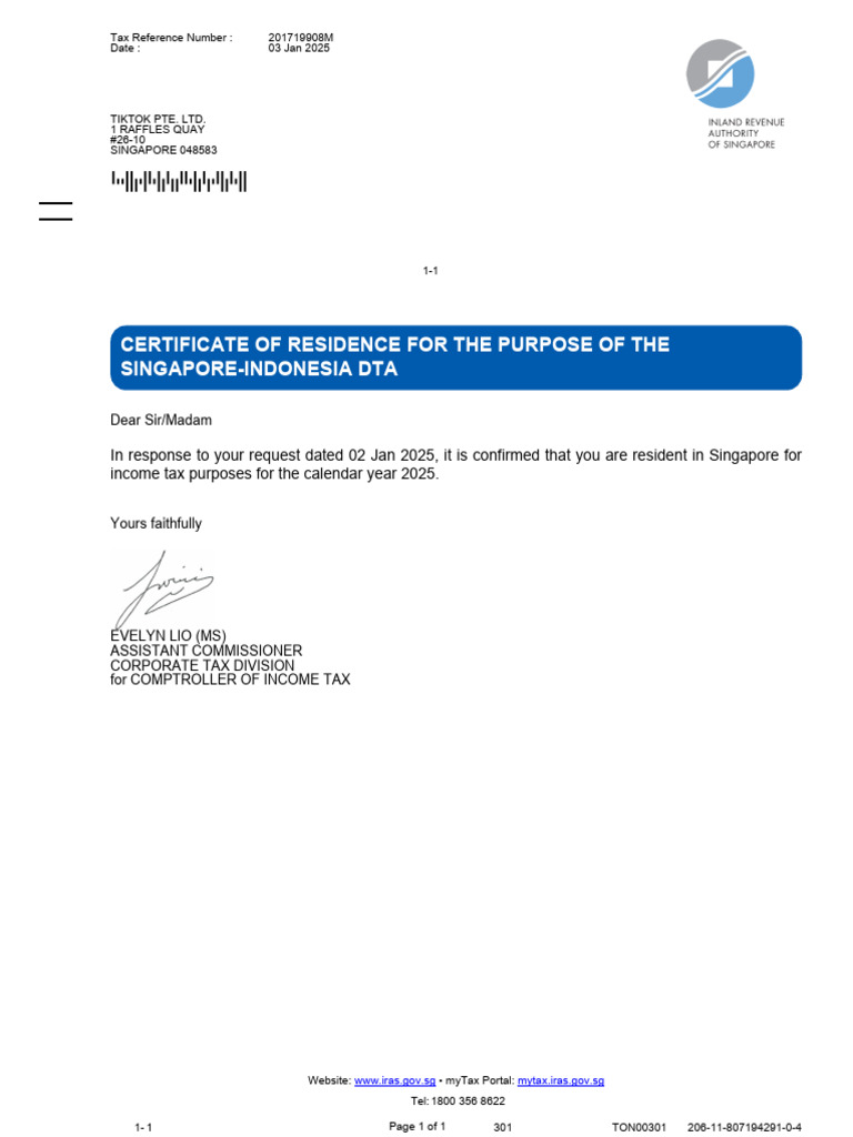 Certificate of Residence for Tax Purposes | PDF