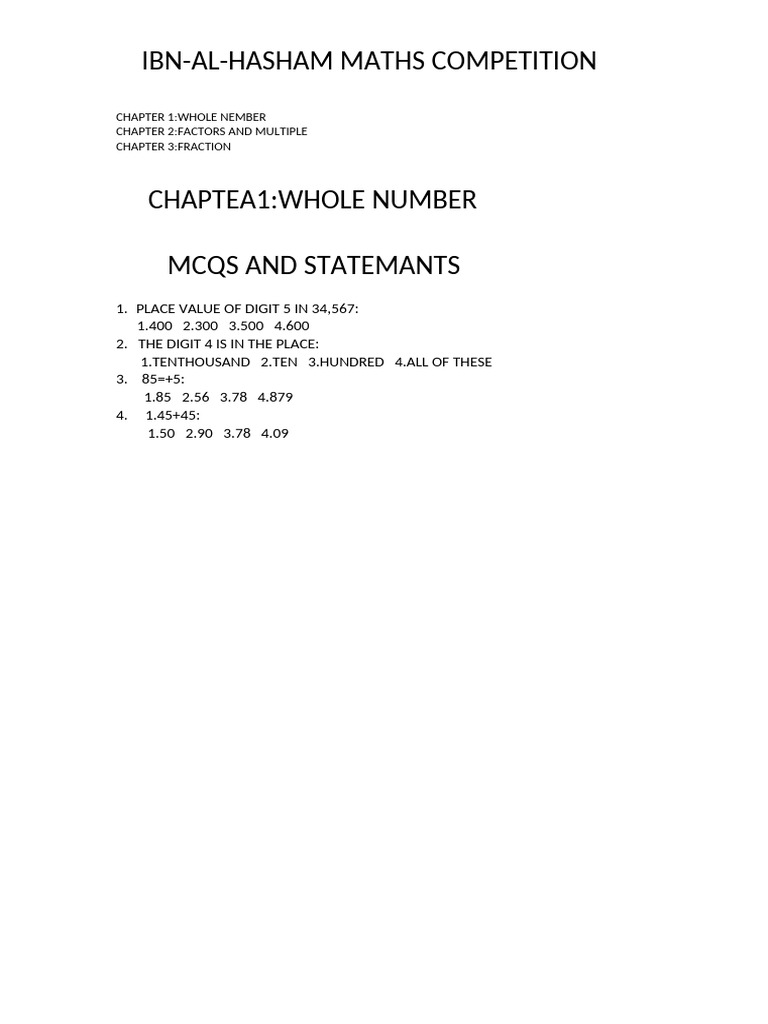 IBN-AL-HASHAM Maths Competition Guide | PDF