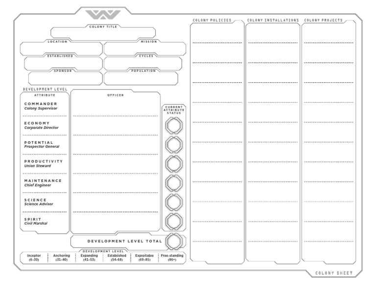 ALIEN Colony Sheet PF | PDF