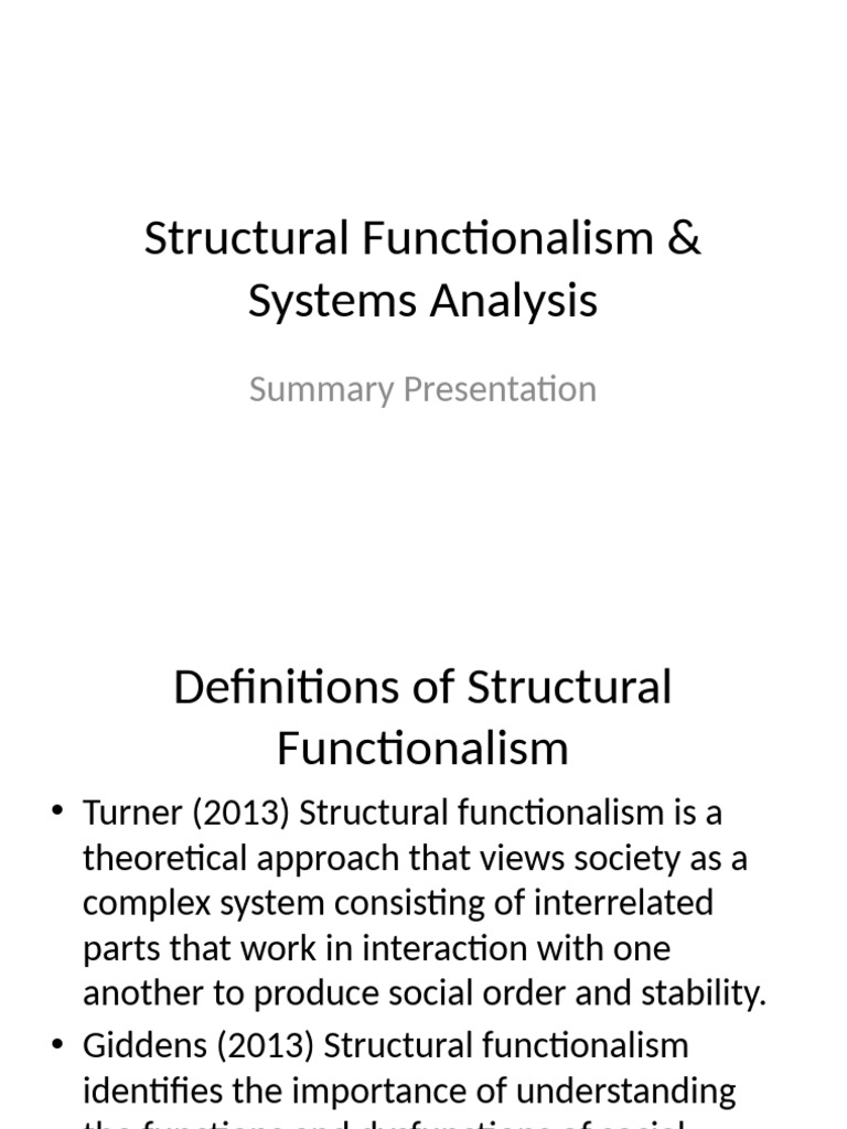 Structural Functionalism vs. Systems Analysis | PDF | System ...
