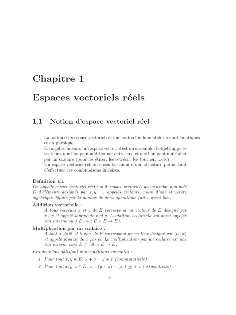 Introduction aux espaces vectoriels réels | PDF | Base (algèbre ...