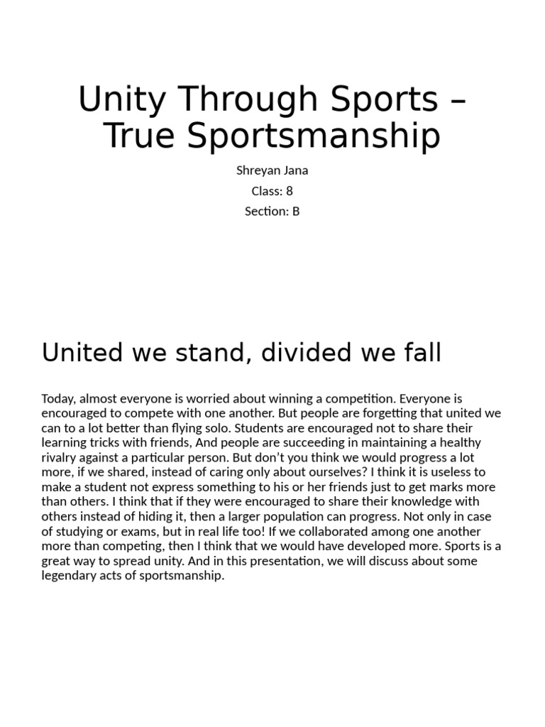 Unity Through Sports - True Sportsmanship | PDF