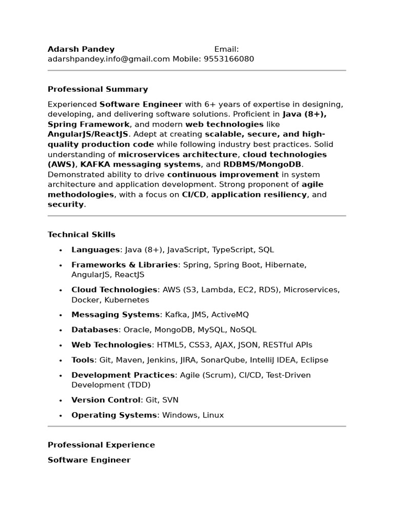 Software Engineer with Java & AWS Expertise | PDF | Software ...