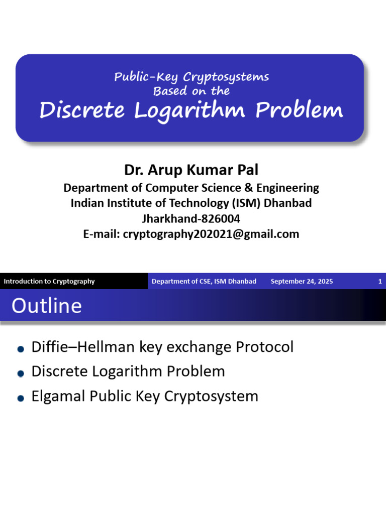 Lecture 10 Discrete Logarithm Problem | PDF | Cryptography | Secrecy