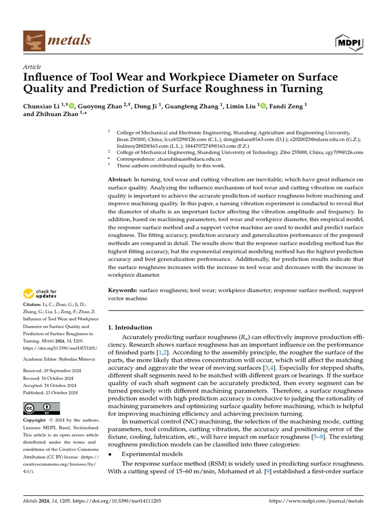 Tool Wear and Diameter Effects on Surface Roughness | PDF | Machining ...