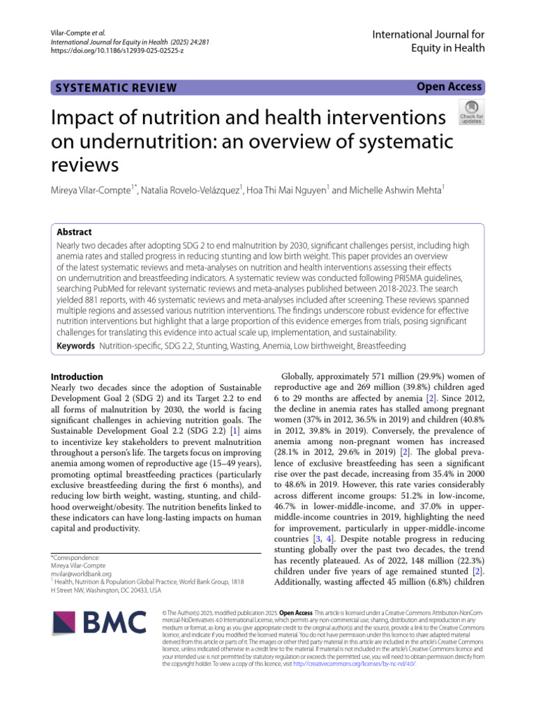 Nutrition Interventions and Undernutrition Review | PDF | Systematic ...
