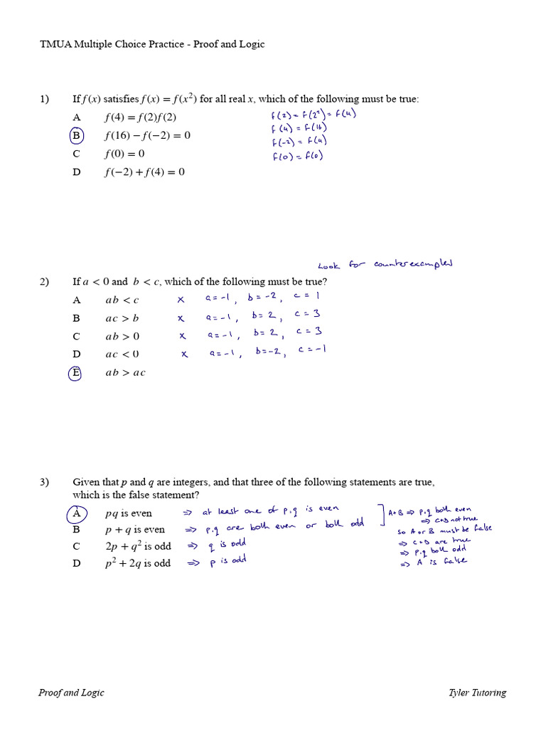 TMUA Proof and Logic Practice Questions | PDF | Conjecture ...