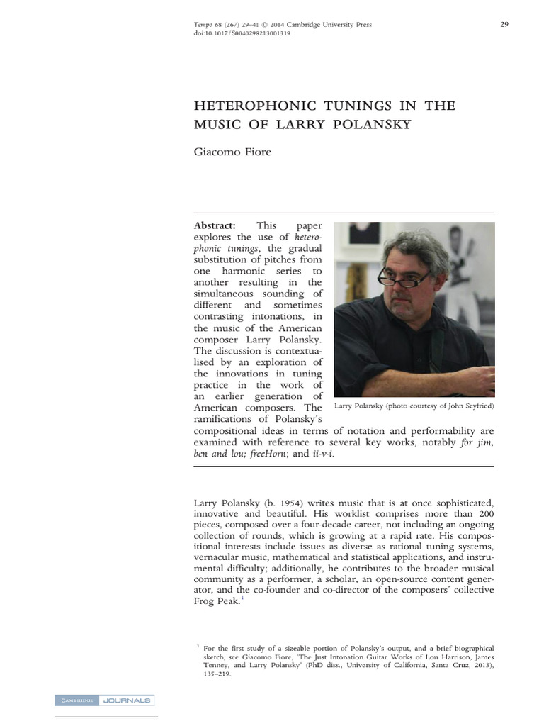 G Fiore Heterophonic Tunings in the Music of L Polansky | PDF ...