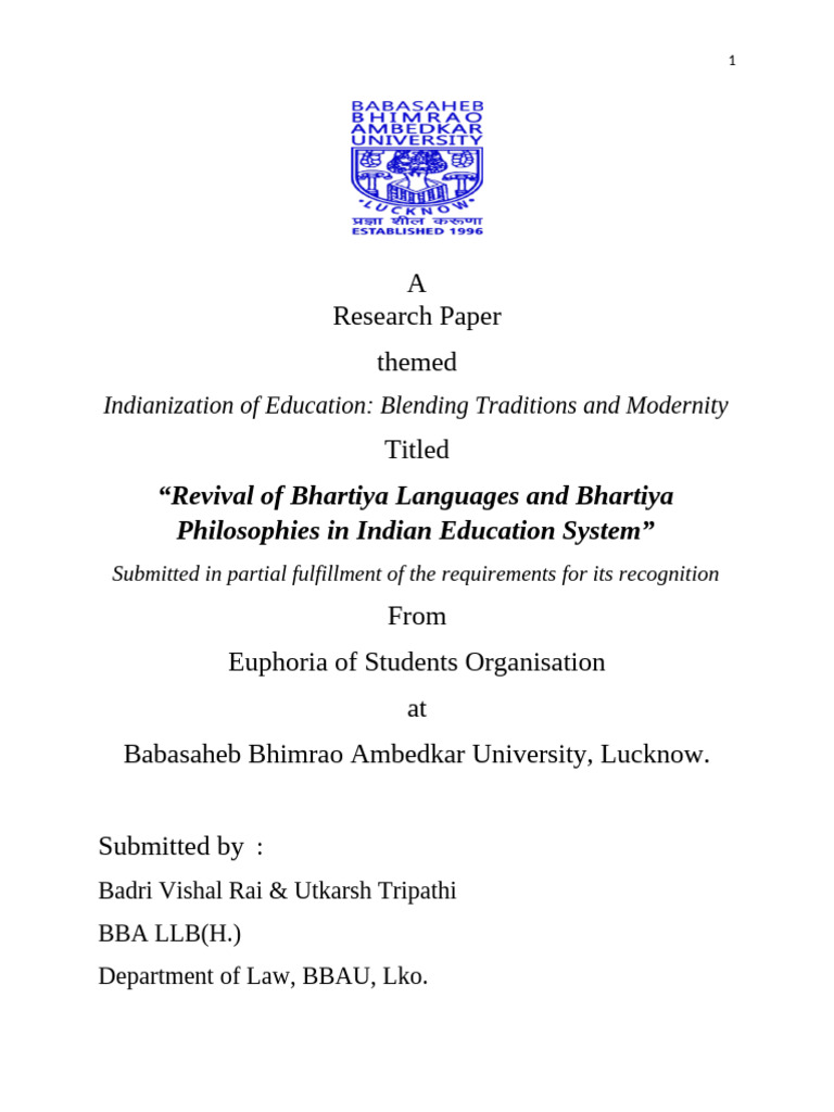 Research Paper Thesis Revival of Indian Languages, Indian Philosophy ...