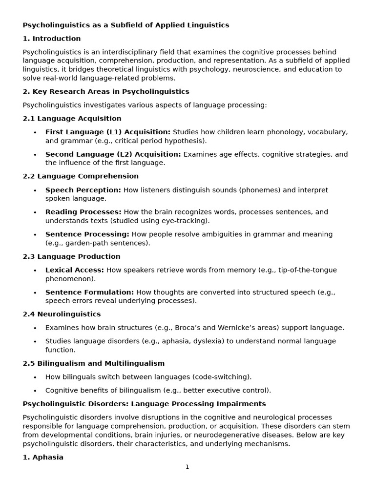 Understanding Psycholinguistics in Language Learning | PDF | Aphasia ...
