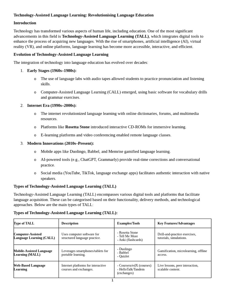 Technology Assisted Language Learning | PDF | Artificial Intelligence ...