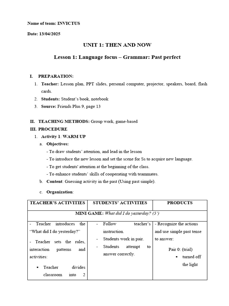 Invictus Lesson Plans: Grammar & Vocabulary | PDF | Teachers | Lesson Plan