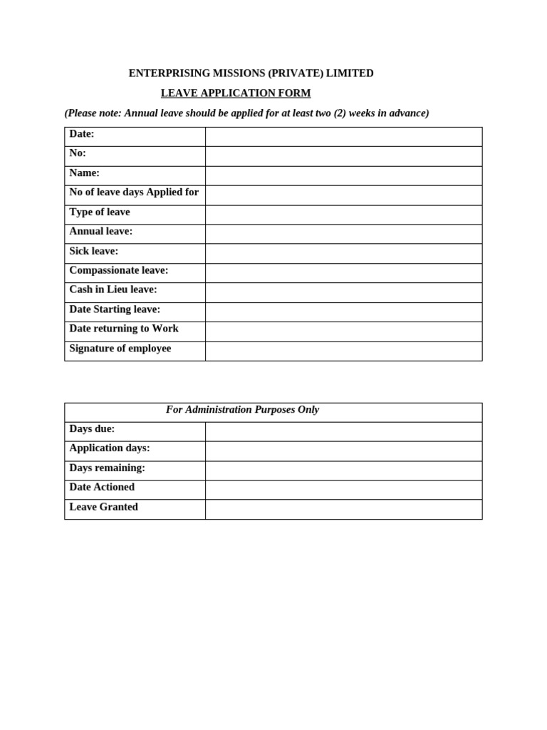 Leave Application Form Template | PDF