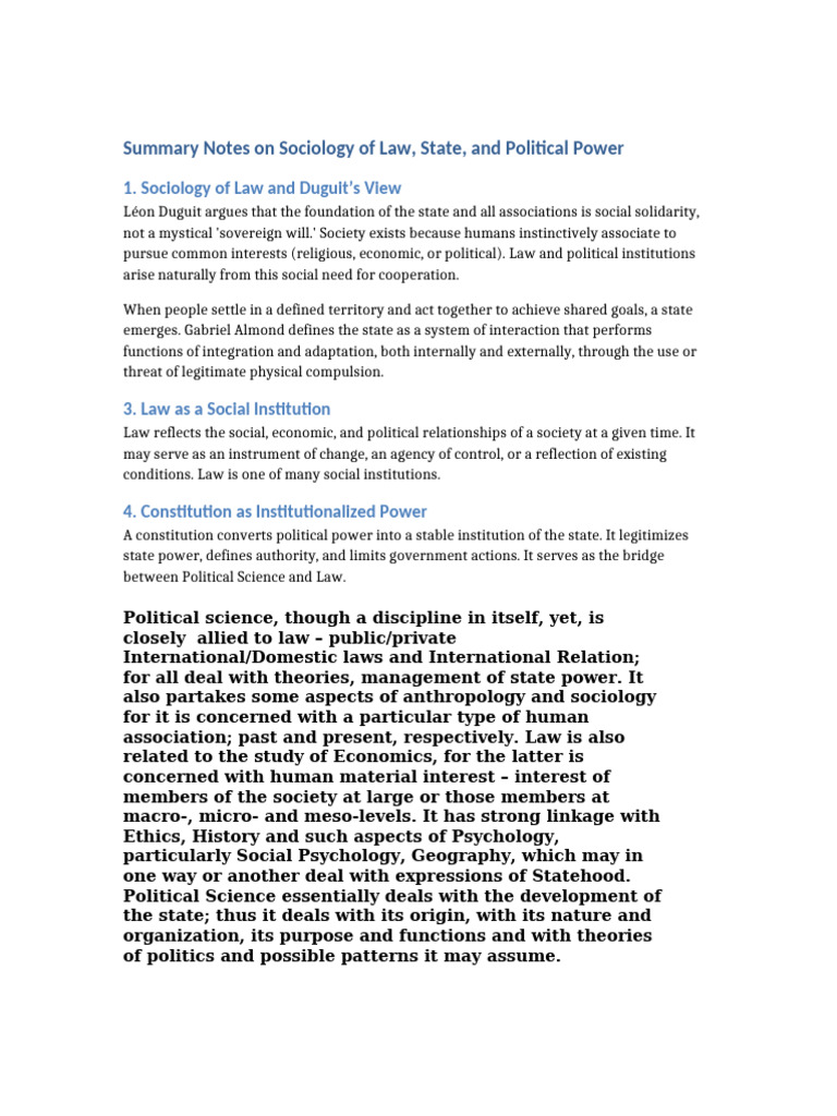 Sociology of Law and State Notes | PDF | Sovereignty | State (Polity)